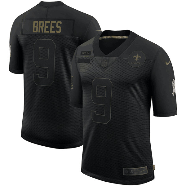 Men's New Orleans Saints #9 Drew Brees Black 2020 Salute To Service Limited Stitched Jersey